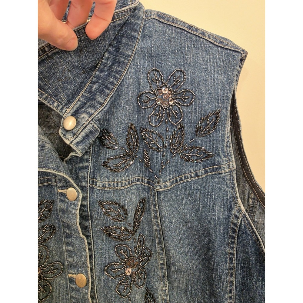 Women's Vintage Embellished Denim Vest Size 1X Boho Artsy Indie Western - Picture 4 of 7